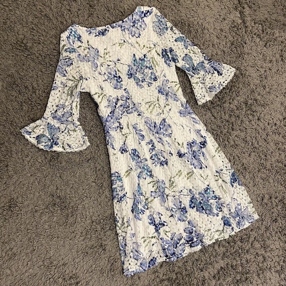 Rabbit Rabbit Rabbit Design 3/4 Bell Sleeve Floral Lace Fit &Flare Dress 16 NWOT - Picture 9 of 11